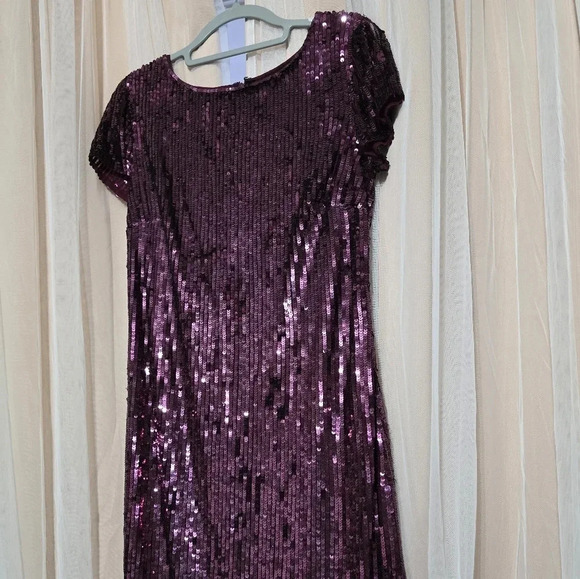 Marina Dark Purple Sequined Mini Cocktail Dress, Stretchy, Size 10, EUC! - Picture 4 of 10